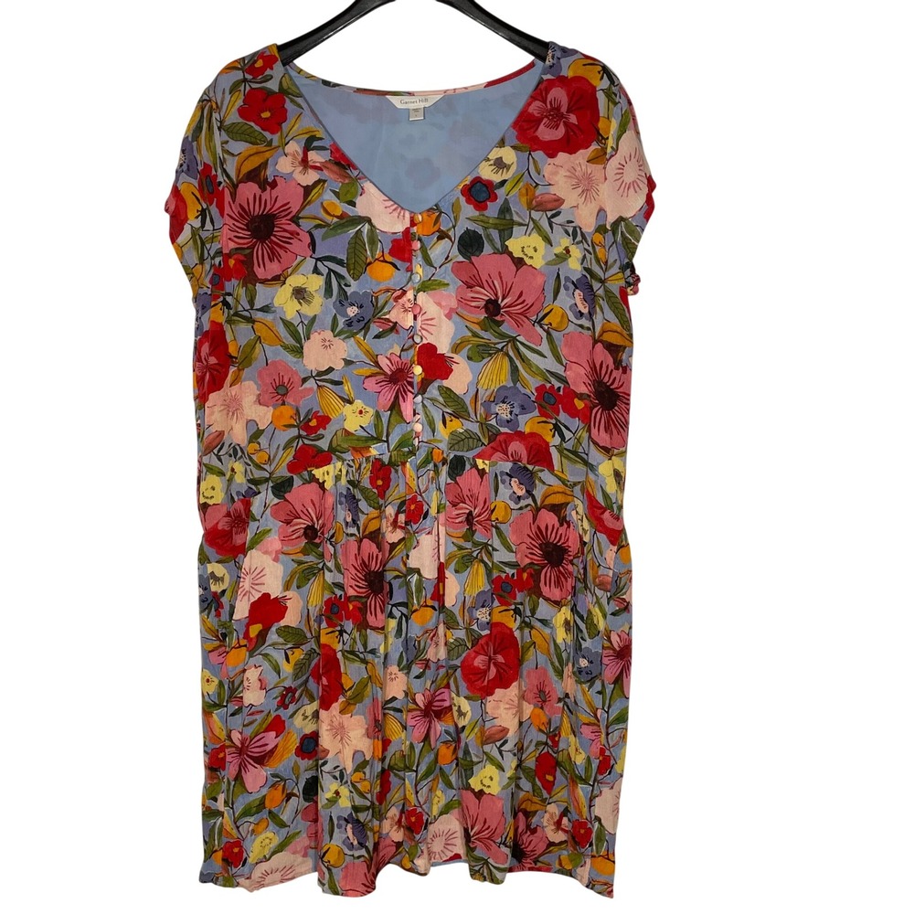 Garnet Hill Marina Crepe Dress Elora Multi Floral Sz LG Colorful Pockets Summer